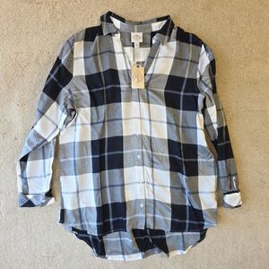 St Johns Bay Womens Plaid Tunic Button Up